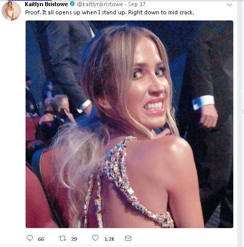 कैटलिन ने खुद ट्विटर पर अपनी ये तस्वीर पोस्ट कर कहा कि अब वे खड़ी नहीं हो सकती. अगर वे खड़ी होंगी तो वो सब कुछ दिख जाएगा जिसकी उम्मीद नहीं थी. फोटोः इंस्टाग्राम 