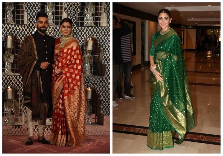 अनुष्का के इस लुक को देखने के बाद दिल्ली में हुई उनकी रिसेप्शन का लुक भी याद आ रहा है. इस दौरान अनुष्का ने लाल रंग की बनारसी साड़ी पहनी हुई थी.