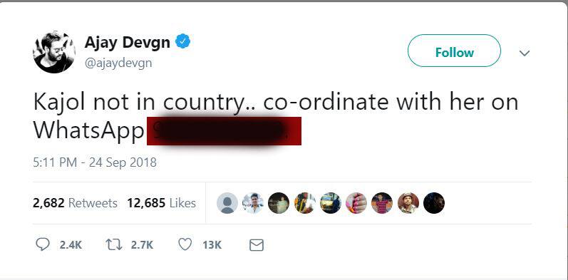 अजय देवगन ने पब्लिकली शेयर किया पत्नी काजोल का Whatsapp नंबर, फैंस हुए क्रेजी