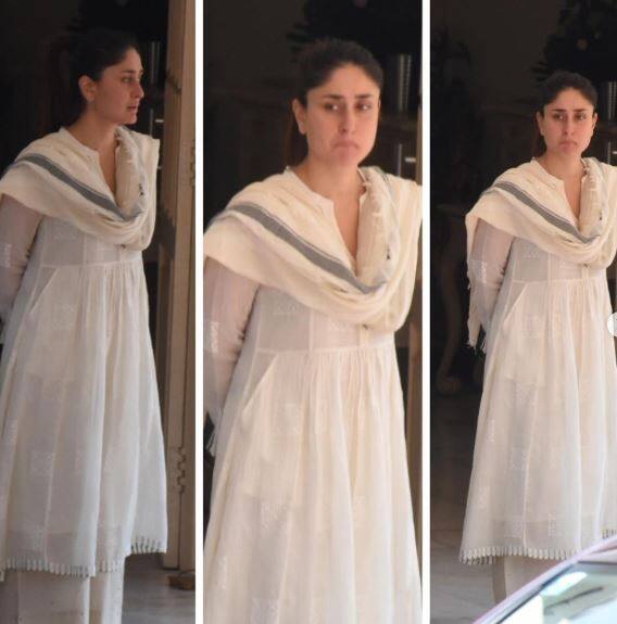अपनी दादी कृष्णा राज कपूर के निधन से दुखी करीना कपूर खान घर के दरवाज़े भी खड़ी होकर आने वालों को रिसीव करती नज़र आईं. (तस्वीर: इंस्टाग्राम)