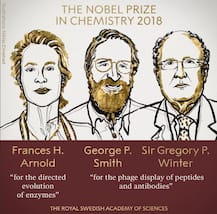 Nobel Prize 2018: अर्नोल्ड, स्मिथ और विंटर को मिला केमिस्‍ट्री का नोबेल प्राइज