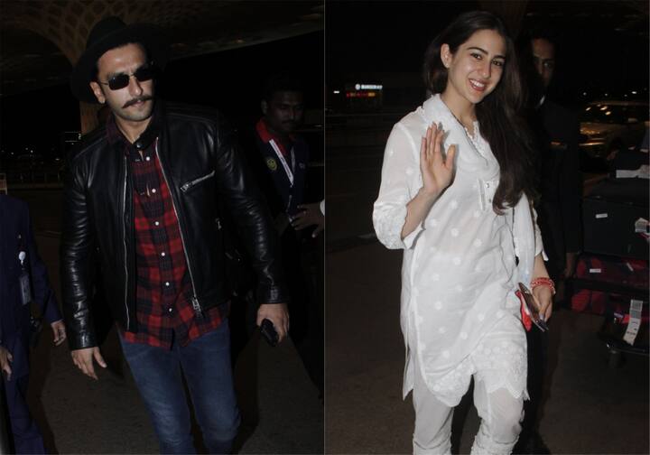 बॉलीवुड अभिनेता रणवीर सिंह और सारा अली खान बहुत जल्द फिल्म 'सिंबा' में स्क्रीन शेयर करते दिखाई देने वाले हैं. स्विट्जरलैंड में फिल्म की शूटिंग कर रहे रणवीर और सारा बुद्धवार देर रात मुंबई लौटे हैं. (तस्वीर: मानव मंगलानी)