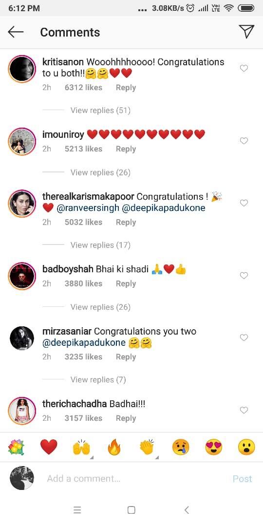 रणवीर-दीपिका की शादी की तारीख जान, खुश हुआ बॉलीवुड, आ रही हैं बधाईयां