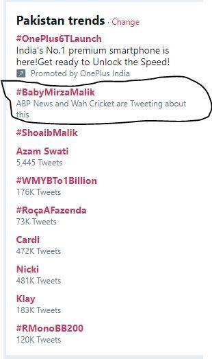 भारत-पाकिस्तान बने एक आवाज़, दोनों देशों में टॉप ट्रेंड हुआ #BabyMirzaMalik