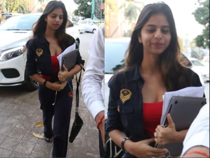 शाहरुख खान की बेटी सुहाना खान आज मुंबई में किसी सलून के बाहर स्पॉट की गईं. इस दौरान वो पापराज़ी से बचती हुईं दिखाई दीं. (तस्वीर: मानव मंगलानी)