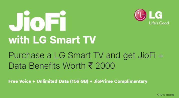 LG स्मार्ट टीवी के साथ जियोफाई, 2000 रुपये के डेटा बेनिफिट्स और जियो प्राइम मेंबरशिप मुफ्त