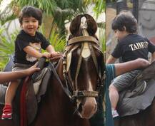 IN PICS: पहली बार घुड़सवारी का लुत्फ उठाते नज़र आए सैफ-करीना के छोटे नवाब तैमूर अली खान