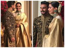 मां की गिफ्ट में दी हुई साड़ी पहनकर रिसेप्शन में पहुंचीं दीपिका पादुकोण, रॉयल लुक में दिखे रणवीर सिंह, देखें तस्वीरें