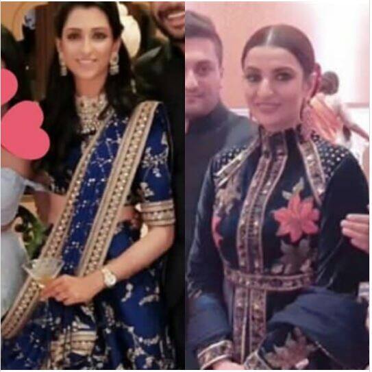 इस तस्वीर में एक तरफ लड़की की बहन अनीषा पादुकोण नजर आ रह हैं तो दूसरी ओर रणवीर की बहन रितिका भवनानी नजर आ रही हैं. रिसेप्शन में लड़की वाले और लड़के वाले दोनों ही एक ही रंग में ट्विनिंग करते नजर आ रहे हैं. जहां, अनीषा नीले रंग के लहंगा पहने नजर आ रही हैं तो वहीं रितिका भी नीले रंग की ट्रेडिशनल आउटफिट में नजर आ रही हैं.