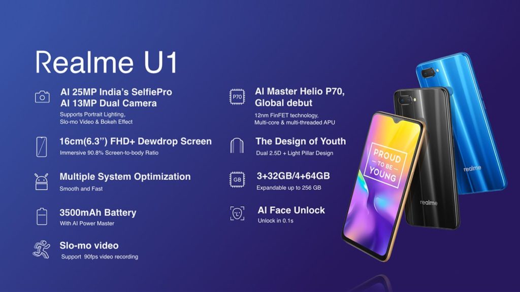 Realme U1 हिलियो P70 प्रोसेसर और 25 मेगापिक्सल के सेल्फी कैमरे के साथ भारत में हुआ लॉन्च