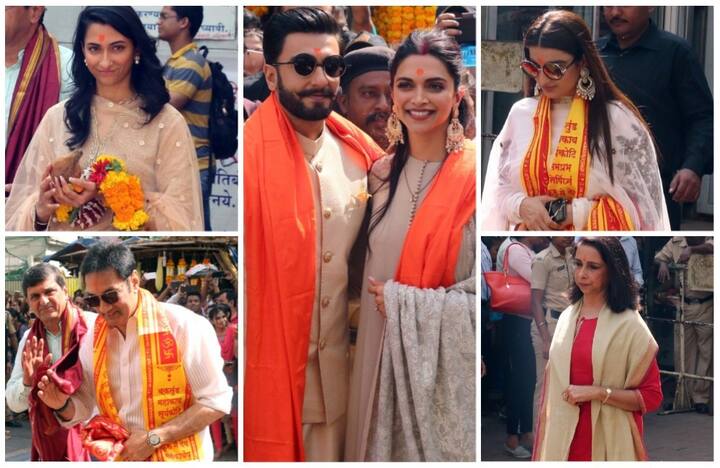 शादी के बाद आज दीपिका पादुकोण और रणवीर सिंह सिद्धिविनायक मंदिर पहुंचे और अपनी शादीशुदा ज़िंदगी को खुशहाल रखने के लिए आशीर्वाद लिया. इस दौरान दोनों सितारों का परिवार उनके साथ मौजूद था.