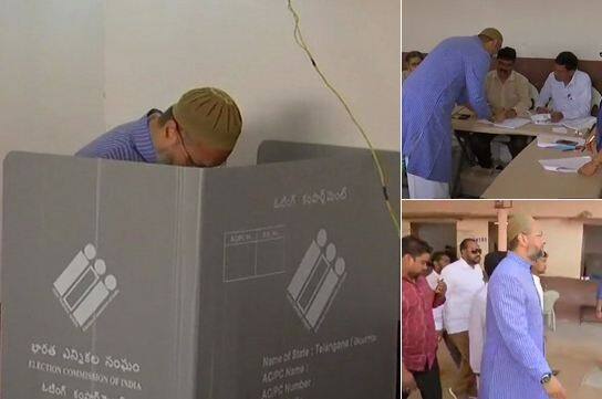 AIMIM प्रमुख असदुद्दीन ओवैसी ने भी हैदराबाद में मतदान किया और लोगों को अधिक से अधिक मतदान करने की अपील भी की. फोटोः एएनआई ट्विटर