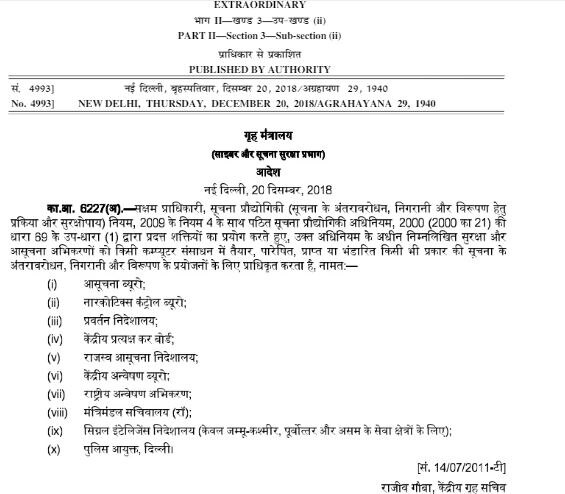 सरकार ने 10 एजेंसियों को दिया आपके कंप्यूटर पर नजर रखने का अधिकार, कांग्रेस बोली- सर्विलांस स्टेट स्वीकार नहीं