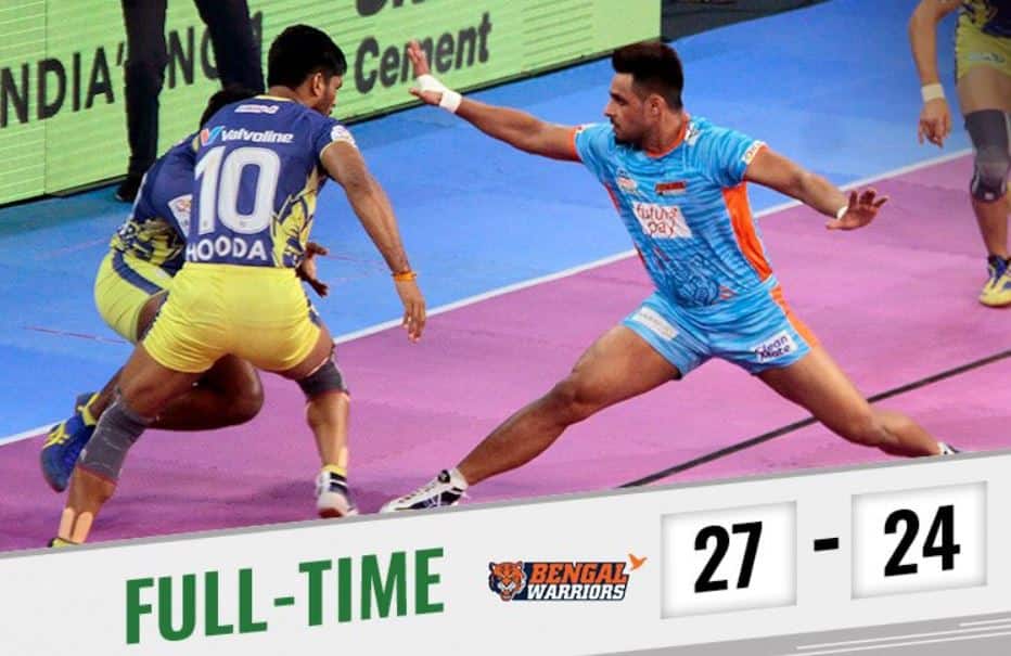Pro Kabaddi League 2018: Bengal Warriors defeated Tamil Thaliavas by 27-24 Pro Kabaddi League 2018: बंगाल वॉरियर्स ने तमिल थलाइवाज को 27-24 से हराकर घरेलू मैदान में जीत से किया आगाज