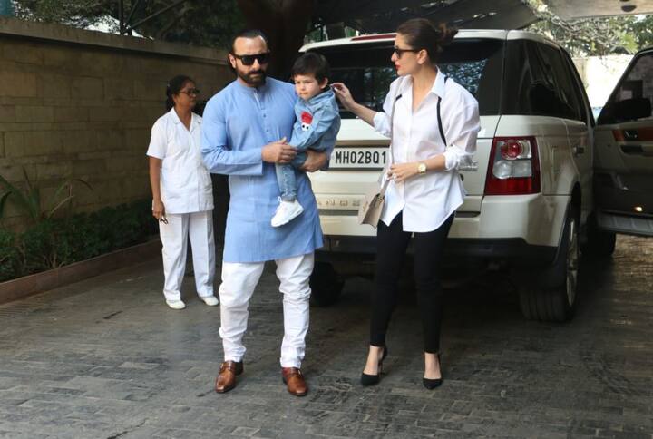 क्रिसमस लंच के लिए पहुंचे सैफ अली खान हल्के नीले रंग के कुर्ते और चूड़िदार पायजामे में नज़र आए. (तस्वीर: मानव मंगालनी)