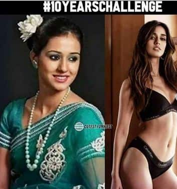 10 साल के चैलैंज में दिशा पटानी की तस्वीरें काफी ट्रोल हो रही है. 10 साल पहले वे साड़ी में और अब अक्सर बिकिनी में अपनी तस्वीरें पोस्ट करती हैं. सभी तस्वीरें: सोशल मीडिया