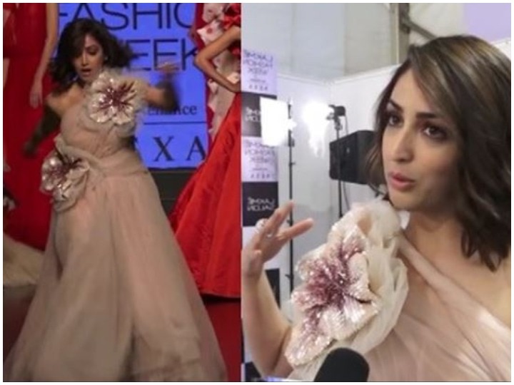 Yami Gautam awkward moment at Lakme Fashion Show viral video Video: फैशन शो में रैंप वॉक के दौरान गिरते-गिरते बचीं यामी गौतम