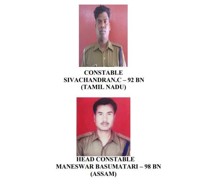 92वीं बटालियन के तमिलनाडु के कॉन्स्टेबल शिवचंद्रन सी और 98वीं बटालियन के असम के हेड कॉन्स्टेबल मानेश्वर बासुमटारी ने जम्मू-कश्मीर में सीआरपीएफ के काफिले पर हुए आतंकी हमले में अपनी शहादत दी.