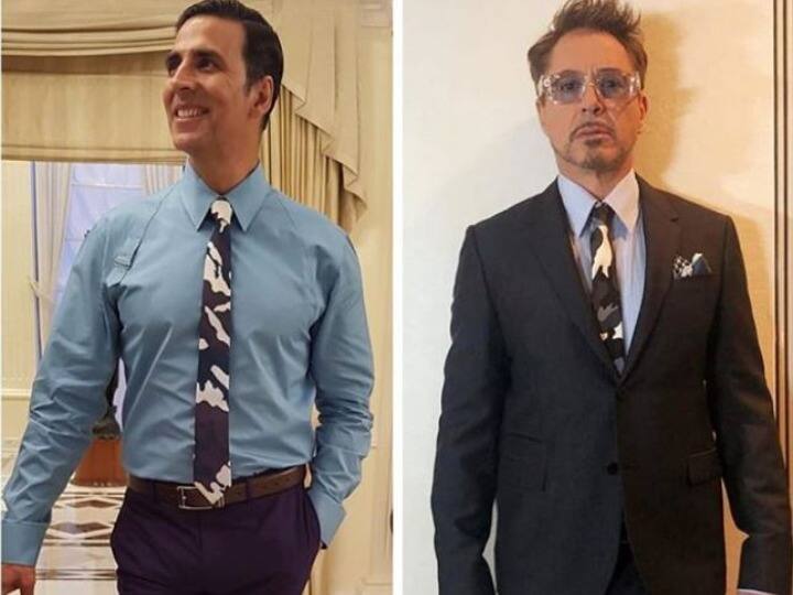 Akshay kumar wore Tie like Iron Man Robert Downey Jr अक्षय ने पहनी हॉलीवुड स्टार रॉबर्ट डाउनी जूनियर जैसी टाई, फैंस बोले- आप बन जाओ आयरन मैन