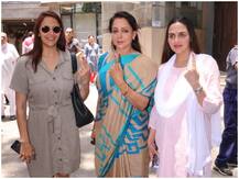 लोकसभा चुनाव 2019- मथुरा से बीजेपी उम्मीदवार हेमा मालिनी ने अपनी दोनों बेटियों के साथ डाला वोट, देखें फोटो