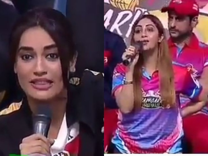 A fight between Surbhi Jyoti and Arshi Khan during the BCL 2019 match बीसीएल 2019: मैच के दौरान सुरभि ज्योति और अर्शी खान के बीच तू-तू, मैं-मैं, देखें वीडियो