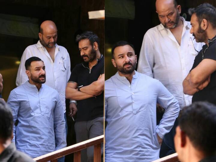 एक ज़माने के मशहूर एक्शन डायरेक्टर और दिग्गज अभिनेता अजय देवगन के पिता वीरू देवगन 27 मई को इस दुनिया को अलविदा कह गए. उनके निधन के बाद अजय के घर पर सिनेमाई सितारों का तांता लग गया था. तमाम बड़े सितारे अजय देवगन के दुख में शरीक होने पहुंचे थे. अब बीते रोज़ अजय के करीबी दोस्त सैफ अली खान भी उनसे मुलाकात करने पहुंचे. (तस्वीर: मानव मंगलानी)