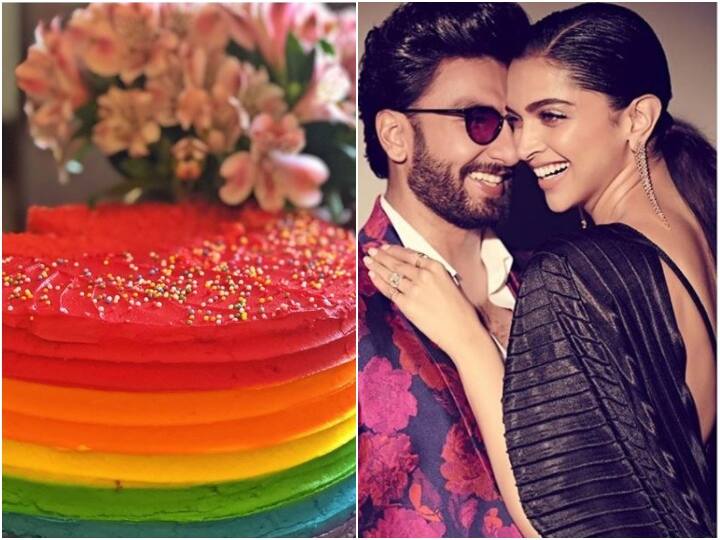 Deepika Padukone shares a picture of hubby Ranveer Singh birthday cake दीपिका पादुकोण ने फैंस को दिखाई रणवीर के रेनबो बर्थडे केक की झलक