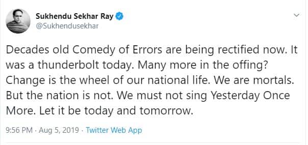 अनुच्छेद 370 पर अब टीएमसी में अलग-अलग राय, पार्टी के सांसद सुखेंदु शेखर राय ने सरकार के फैसले का किया समर्थन