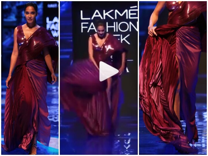 Lakme Fashion Week: Pregnant Lisa Haydon steals the show in saree with Hardik Pandya, Watch video and View Pics Lakme Fashion Week:  रैंप पर गिरते-गिरते बचीं प्रेग्नेंटअभिनेत्री लीजा हेडेन, साड़ी में दिखा ग्लैमरस अवतार, देखें