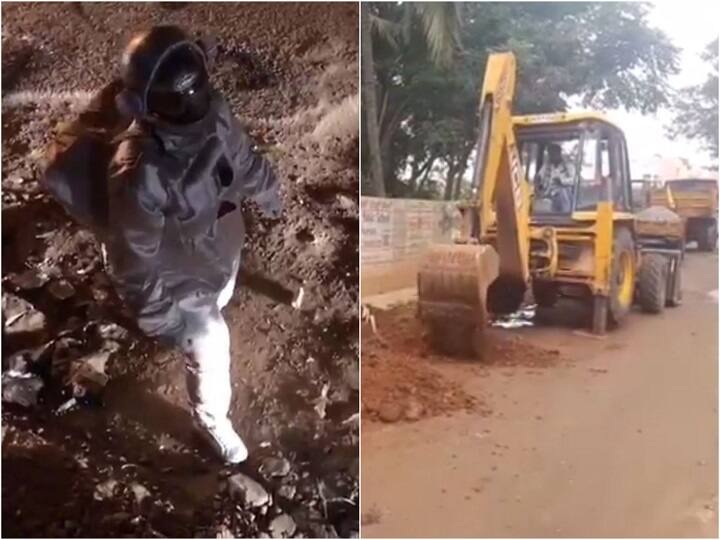 जिस गड्ढे वाली सड़क पर आर्टिस्ट बादल ने मून वॉक किया था, वहां अब प्रशासन ने गड्ढों को भरने का काम शुरू कर दिया है.