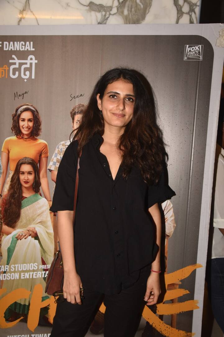 सान्या के अलावा फातिमा सना शेख भी इस फिल्म की स्पेशल स्क्रीनिंग में दिखाई दीं. (तस्वीर: मानव मंगलानी)
