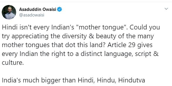 अमित शाह के 'हिंदी राष्ट्रभाषा' वाले बयान पर बोले ओवैसी- 'देश हिन्दी, हिन्दू-हिन्दुत्व से कई ज्यादा बड़ा है
