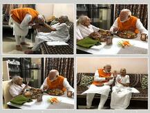 जन्मदिन पर पीएम मोदी ने मां के पैर छूकर लिया आशीर्वाद, हंसी मजाक के बाद साथ में खाना भी खाया