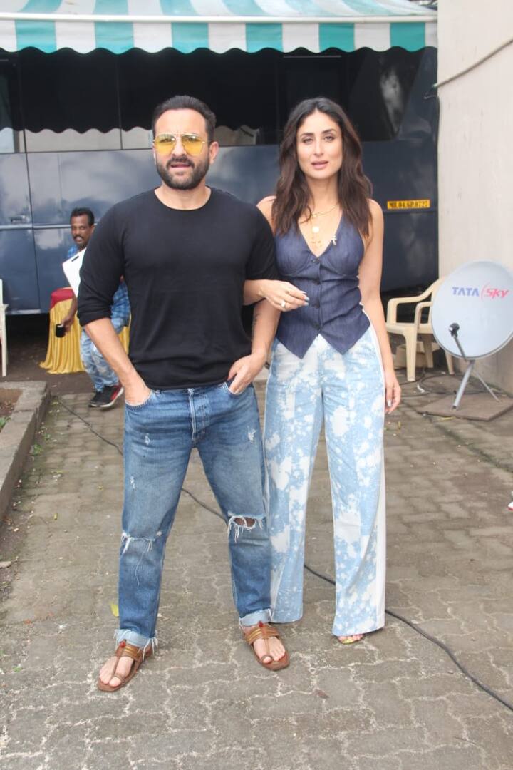  तस्वीरों में सैफ अली खान काले रंग की फुल स्लीव टी-शर्ट में नज़र आए. सैफ ने पीले रंगी का चश्मा भी पहना हुआ था. (तस्वीर: मानव मंगलानी)