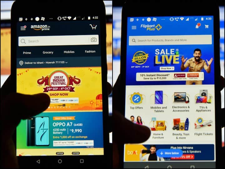 त्योहारी सीजन में Amazon और Flipkart की बल्ले बल्ले, 6 दिन में हुई 19000 करोड़ रुपये की बिक्री Flipkart and Amazon sales generate Rs 19,000 crore in 6 days त्योहारी सीजन में Amazon और Flipkart की बल्ले बल्ले, 6 दिन में हुई 19000 करोड़ रुपये की बिक्री