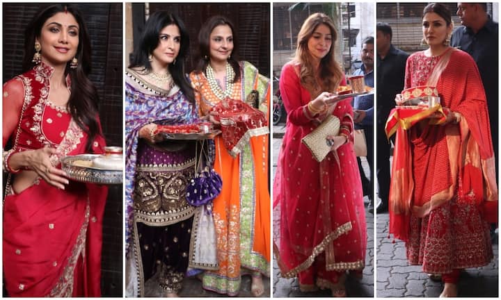 आज करवा चौथ का त्यौहार है. बाकी आम महिलाओं की तरह बॉलीवुड अभिनेत्रियां भी इस त्यौहार के दिन पति के लिए व्रत रखती हैं और शाम में सजधज कर पूजा करती हैं. आज अभिनेत्री शिल्पा शेट्टी, रवीना टंडन जैसी कई हस्तियां इस त्यौहार की पूजा करने अनिल कपूर के घर पहुंचीं हैं. हर साल कपूर परिवार के घर बॉलीवुड की बहुत सारी हस्तियां इस दिन पहुंचती हैं और एक साथ सेलिब्रेट करती हैं. देखिए तस्वीरें