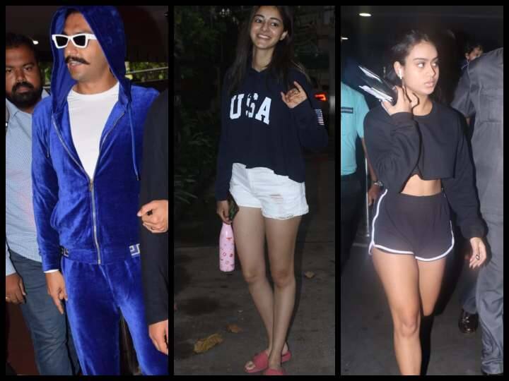 मायानगर मुंबई में हर दिन सितारों का मेला लगा रहता है और स्टार्स पैपराजी के कैमरे में कैद होते हैं. शनिवार को भी कई सेलेब्स को स्पॉट किया, इनमें अजय देवगन की बेटी न्यासा से लेकर रणवीर सिंह तक कई स्टार्स शामिल हैं.