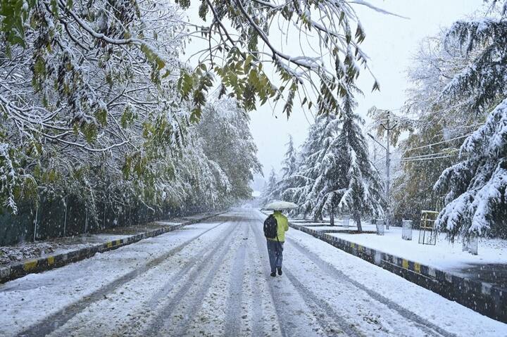 इन तस्वीरों में बर्फ की सफेद चादर के नीचे मुगल रोड है जिसको भारी बर्फबारी के चलते बंद कर दिया गया है.