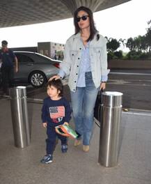 तस्वीरें: हाथ में तिरंगा लिए एयरपोर्ट पर मम्मी करीना के साथ दिखे तैमूर