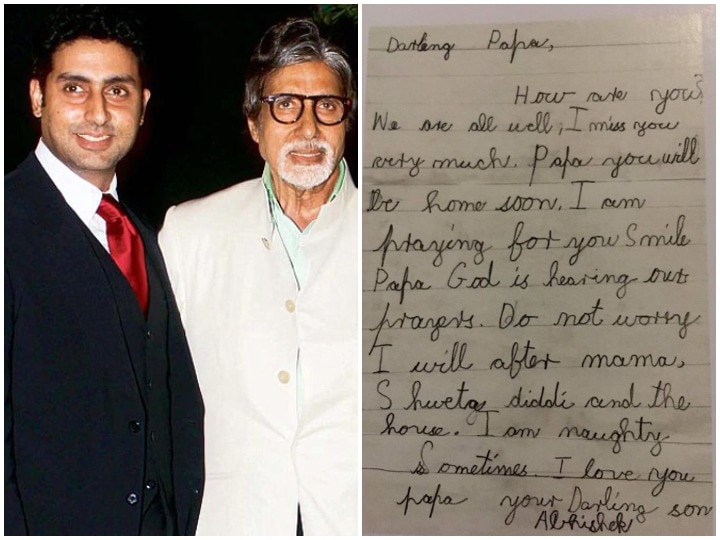 Amitabh Bachchan shares childhood adorable letter of son abhishek bachchan  अभिषेक बच्चन ने अमिताभ बच्चन को लिखा ये लेटर, बिग बी ने सोशल मीडिया पर किया शेयर