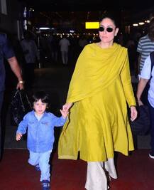 IN PICS: मम्मी करीना कपूर के साथ एयरपोर्ट पर स्पॉट हुए तैमूर, जीभ चिढ़ाते हुए तस्वीरें आईं सामने