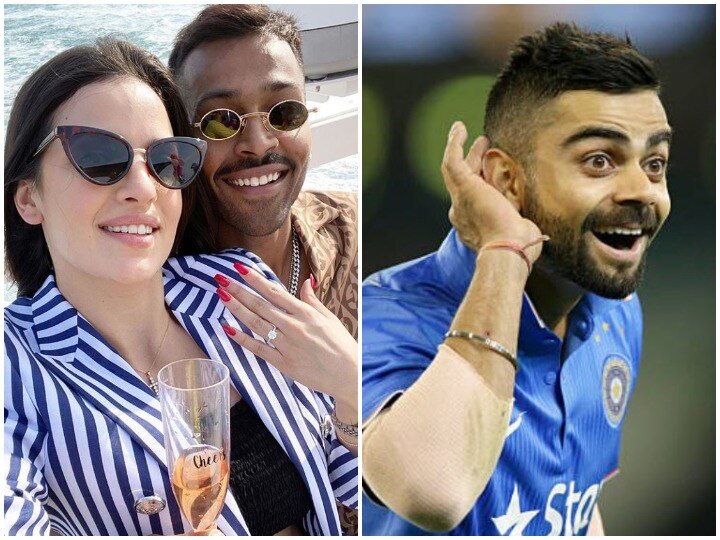 Virat Kohli reaction on Hardik Pandya Natasa Stankovic engaged couple हार्दिक पांड्या ने सर्बियन मॉडल के संग डाली सगाई की फोटो, सरप्राइज हुए विराट, दिया ये रिएक्शन