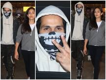 PHOTOS: 'जर्सी' के सेट पर चोट लगने के बाद पत्नी मीरा कपूर के साथ मुंबई लौटे शाहिद कपूर, चेहरा छुपाए हुए स्पॉट