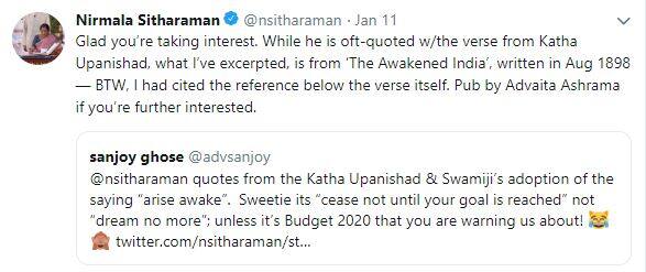ट्विटर पर एक यूजर ने निर्मला सीतारमण को कहा 'स्वीटी', वित्तमंत्री ने दिया ये जवाब