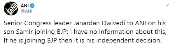 Delhi Election: कांग्रेस के सीनियर नेता जनार्दन द्विवेदी के बेटे समीर द्विवेदी ने बीजेपी ज्वाइन की