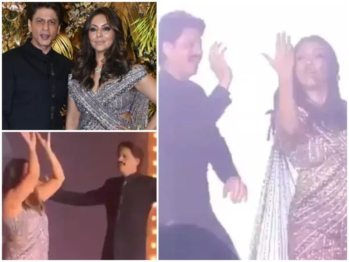 Shah Rukh Khan Gauri Khan romantic dance performance from Armaan Jain wedding cocktail bash VIDEO: अरमान जैन के कॉकटेल बैश में शाहरुख-गौरी ने दिया धमाकेदार डांस परफॉर्मेंस