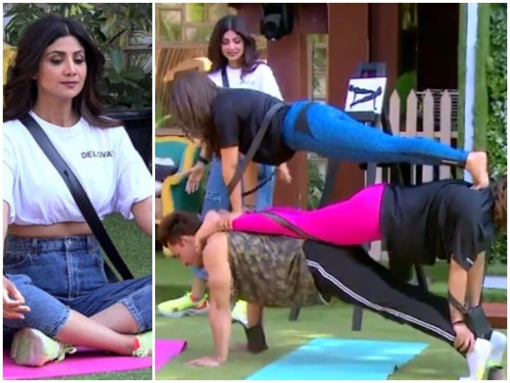 Shilpa Shetty becomes yoga teacher in bigg boss 13 house watch couple yoga videos  Bigg Boss 13: शिल्पा शेट्टी ने घर में कराया कपल योगा, यहां देखिए मजेदार वीडियो