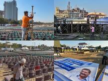 रामलीला मैदान में कल तीसरी बार शपथ लेंगे अरविंद केजरीवाल, यहां तस्वीरों में देखें कैसे की जा रही हैं तैयारियां