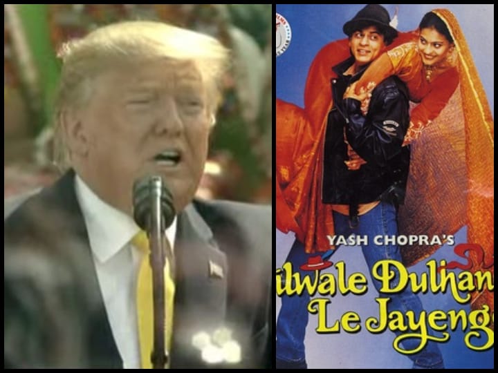 Donald Trump Talks about shah rukh khan DDLJ in Namaste Trump Programme in Motera stadium Namaste Trump कार्यक्रम में डोनाल्ड ट्रंप ने शाहरुख की DDLJ का किया ज़िक्र, बॉलीवुड को लेकर कही ये बात