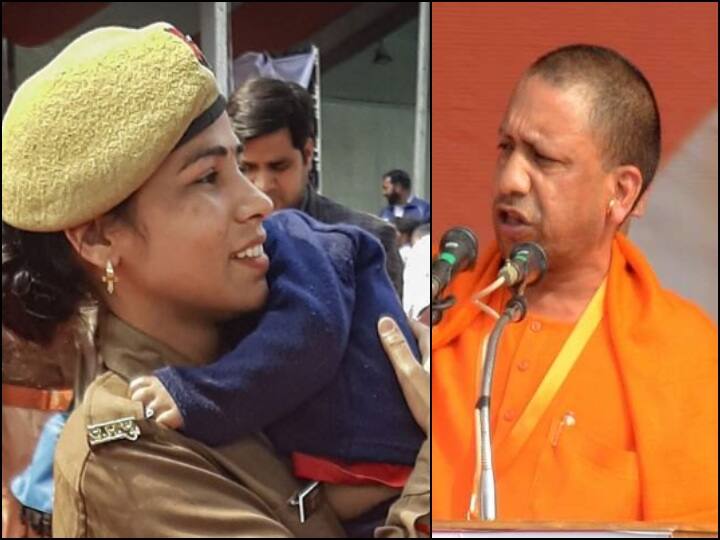 Women constable in CM Yogi's program, duty to take her child in her Arms महिला शक्ति: सीएम के कार्यक्रम में बच्चे को गोद में लेकर ड्यूटी कर रही कॉन्सटेबल वायरल
